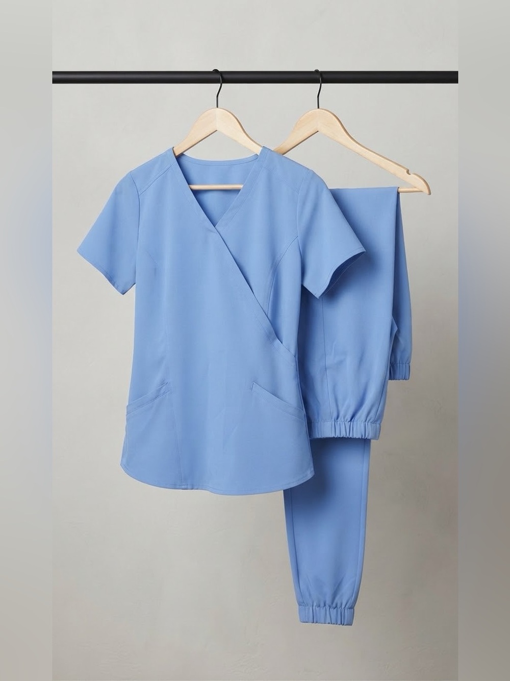 WonderWink Women's Scrub Set in Light Blue - V-Neck Top & Elastic Cuff Pants